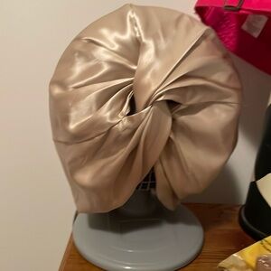 Beige Turban Satin Bouffant Style for Sleep Hairdo Preservation and Face Care